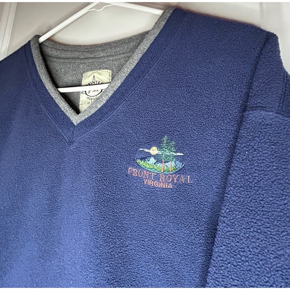 Vintage 90's Y2k "Front Royal Virginia" Fleece V-Neck Pullover Sweatershirt Sz L